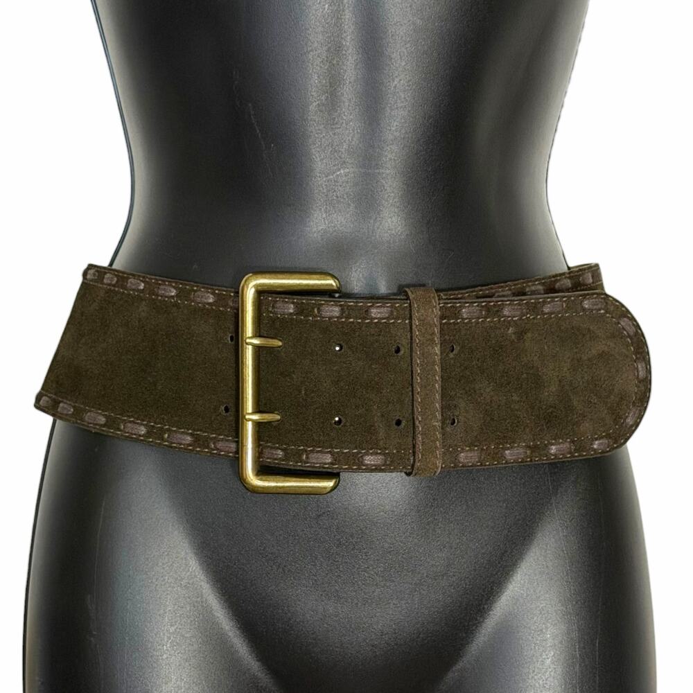 VTG 80s 90s WCM New York Dark Brown Suede Wide Corset Belt Whipstitch Boho Sz M